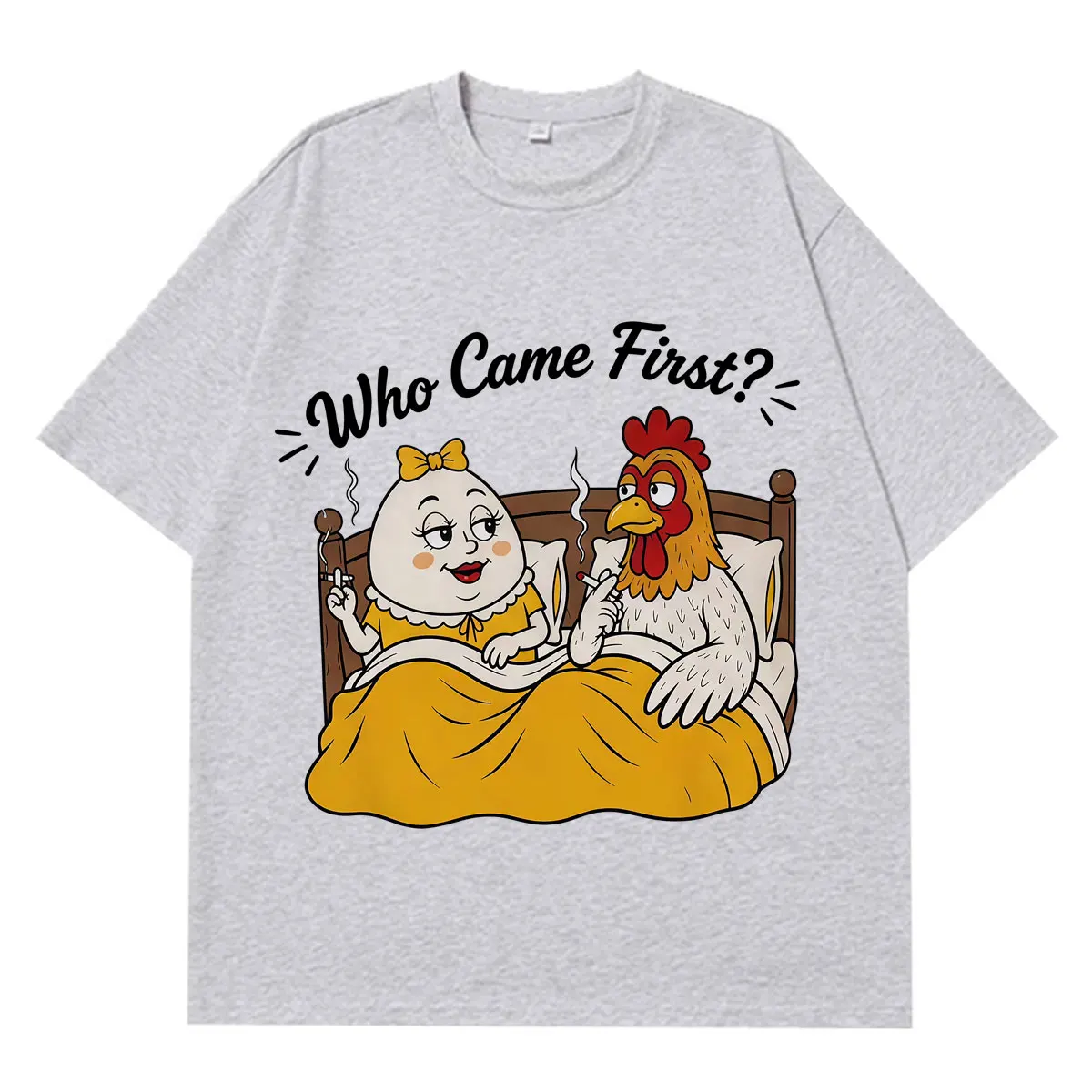 Who Came First ? Chicken Meme Funny Meme T-Shirt Men Women Hip-hop Cotton T-shirts Summer Short-sleeved Loose Casual T-shirts