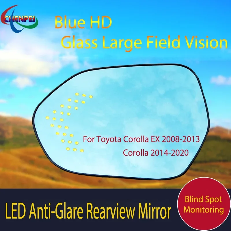 

Large View Blue Mirror Anti-Glare Electrically Heated Rearview Mirror With LED Turn Indicator For Toyota Corolla EX 2008-2013