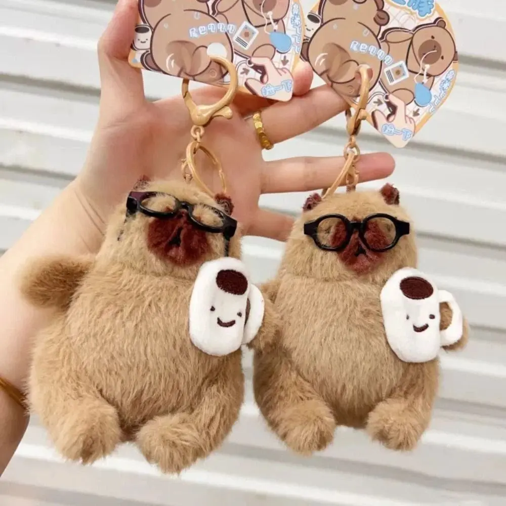 

Funny Cartoon Capybara Plush Keyring Wag Tail Fluffy Bag Hanging Pendant Soft Stuffed Cute Animal Keychain