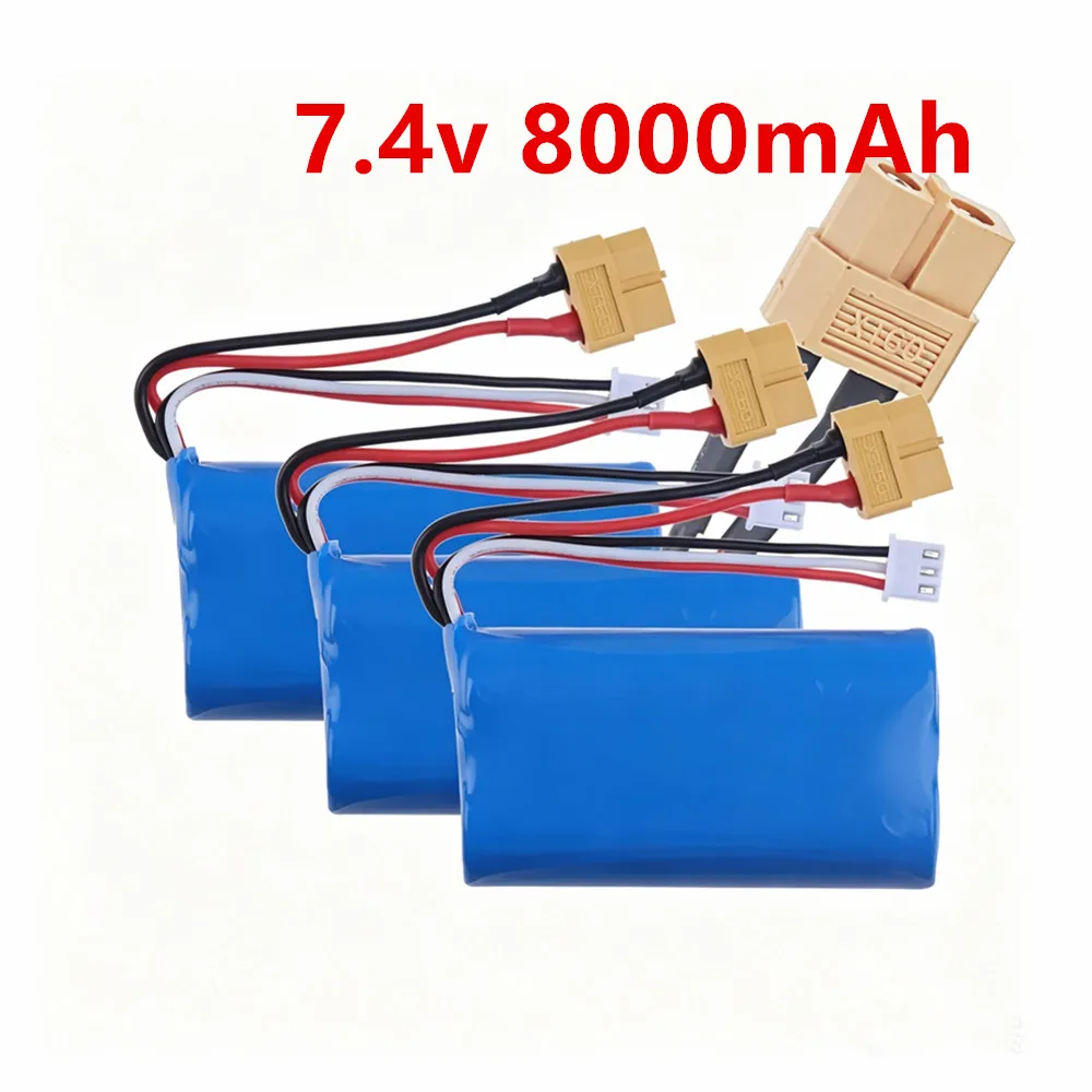 XT60 Plug 18650 Li-ion Battery For Henglong 3818 3819 3838 3878 7.4v 8000mah For 3888 3898 3939 1/16 RC Toys Cars spare parts