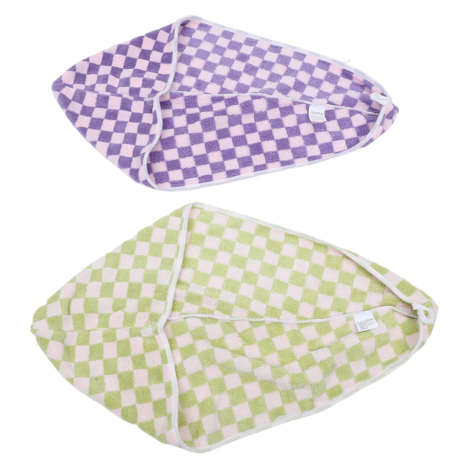

2Pcs Quick Dry Hair Towel Wrap Checkered Pattern Thick Absorbent Coral Fleece Bath Cap for Women Drying Head Wrap