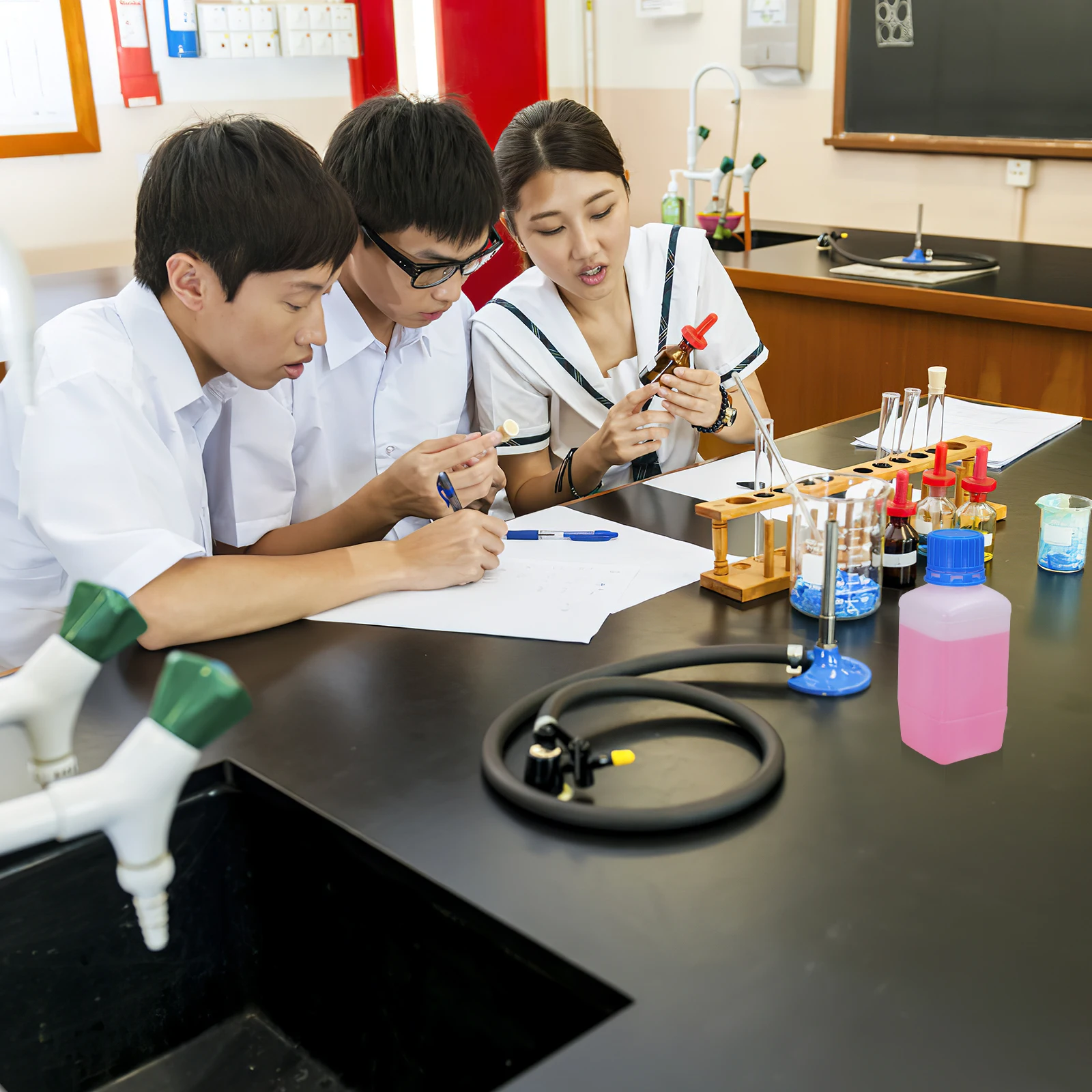 

5pcs Laboratory Reagent Square Bottle Thickened Plastic Leak-Proof Wide Mouth Empty Storage Container Sealing Sample Square