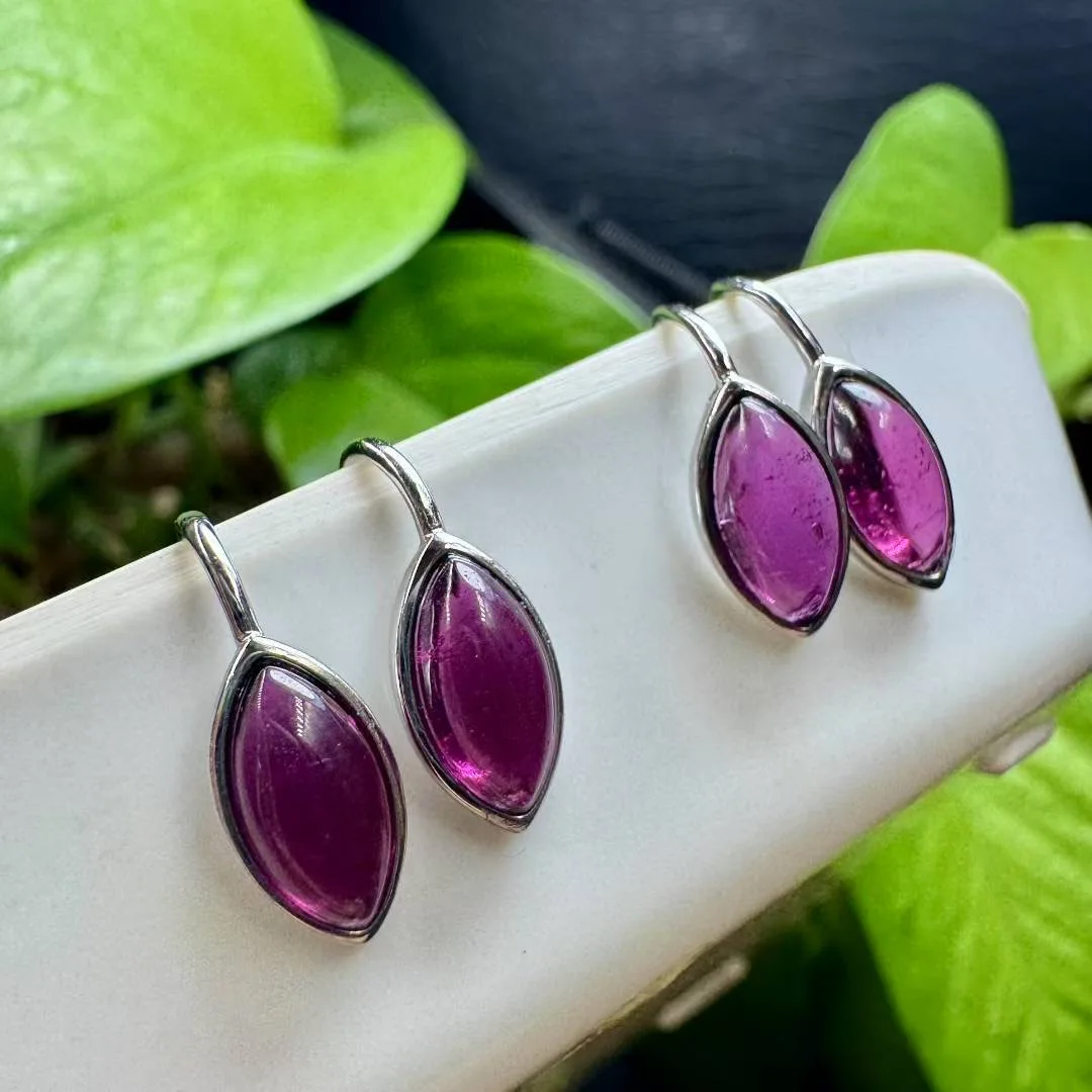 

1 Pair Fengbaowu Natural Stone Garnet Earring Horse Eye Marquise 925 Sterling Silver Reiki Healing Stone Jewelry Gift For Women