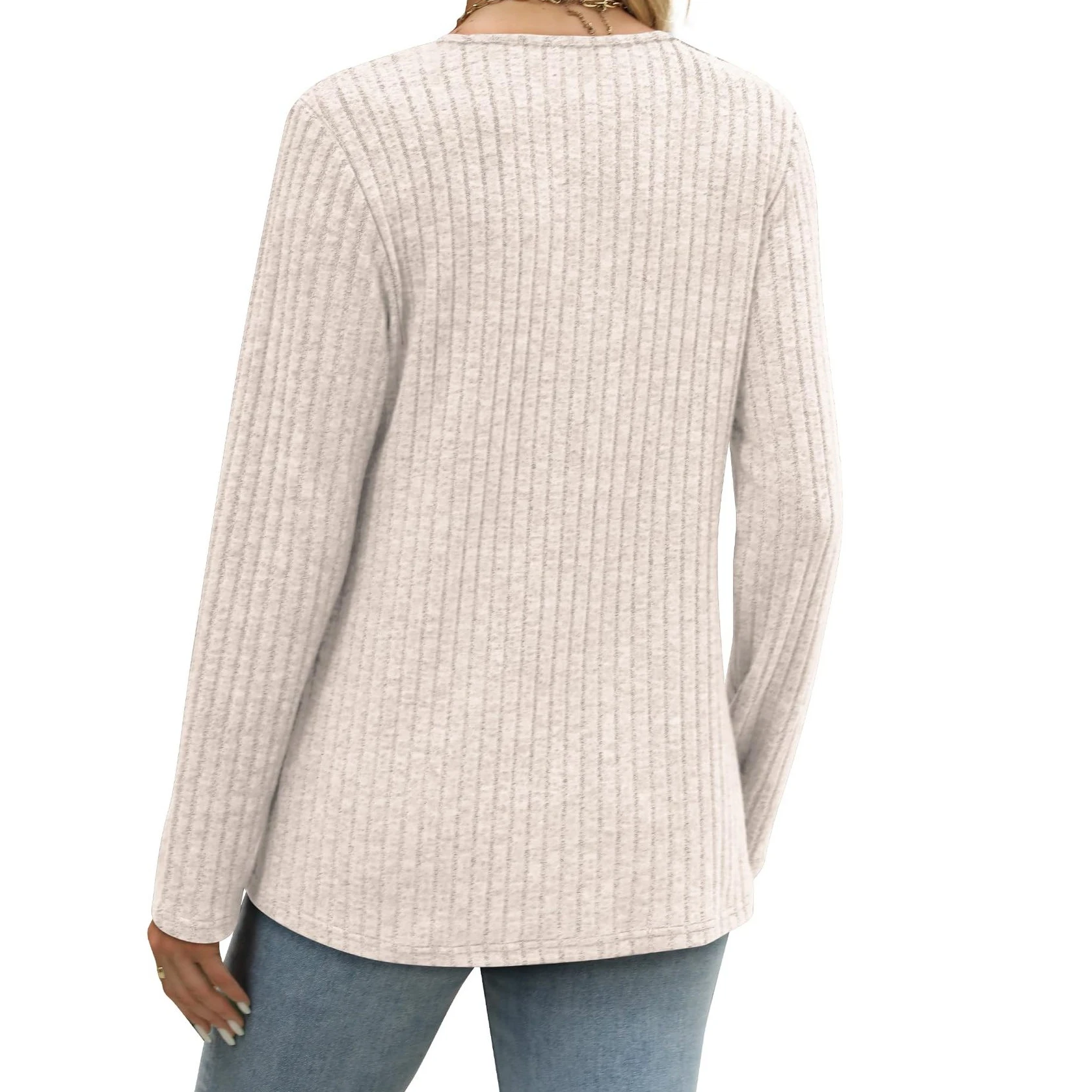 سترة نسائية أنيقة مضلعة بأزرار متماسكة عصرية كاجوال بلون سادة ورقبة على شكل V وأكمام طويلة وقمصان فضفاضة #3