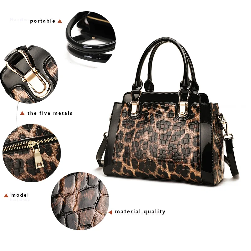 Aidrani Fashion Leopard Pattern Genuine Leather Women\'s Bag Large Capacity Women\'s Handbag Cowhide One Shoulder Crossbody Bag