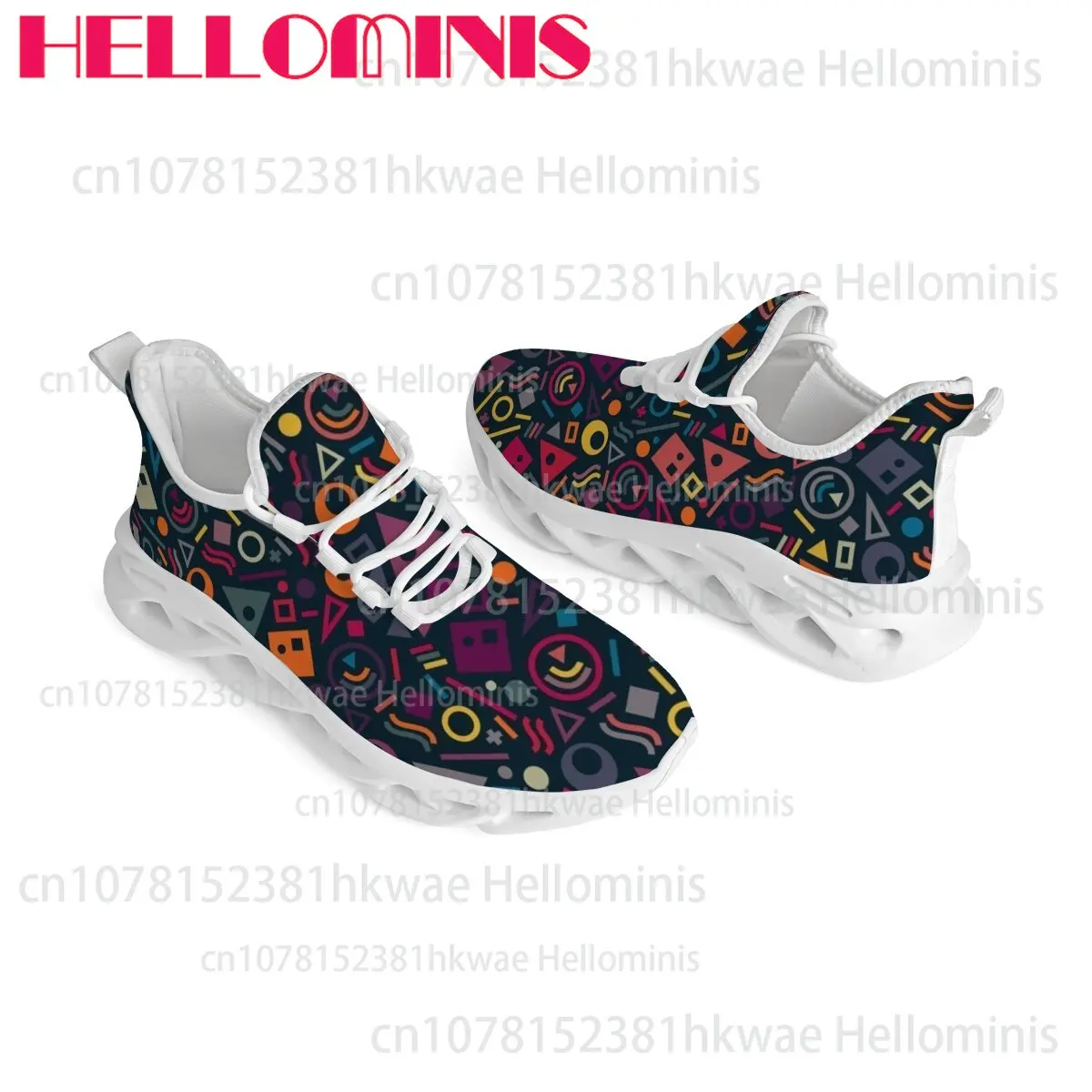 Unisex Adult Vintage Geometric Shape Print Comfortable Breathable Cool Pattern Soft Sole Casual Sports Footwear Size 28-44 Gift