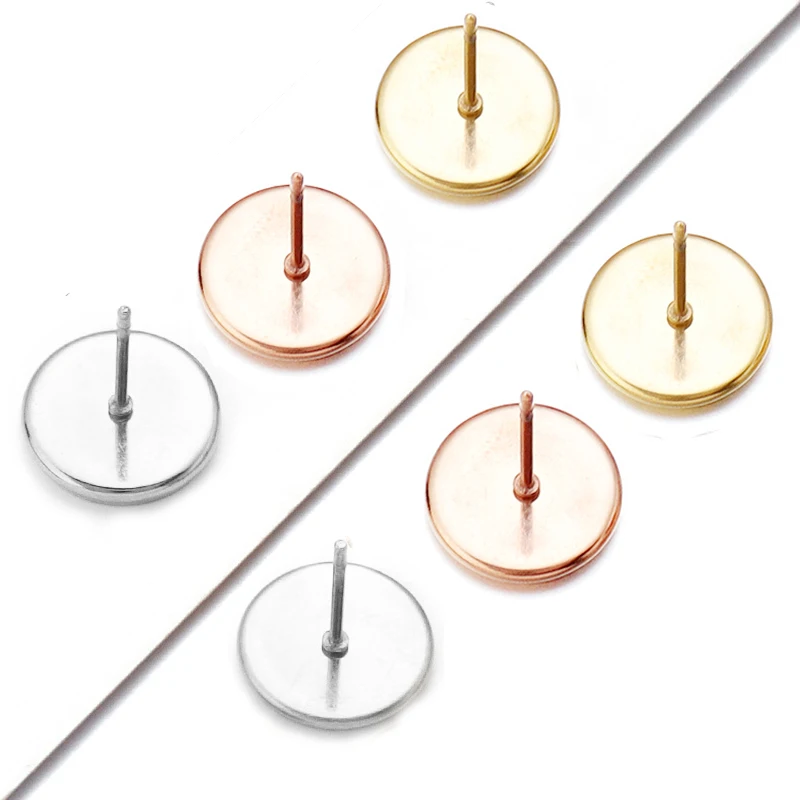 10-20pcs Stainless Steel Earring Studs Gold Color Charm Blank Settings Pins Flat Round Tray Base Ear Diy Jewelry Making Finding