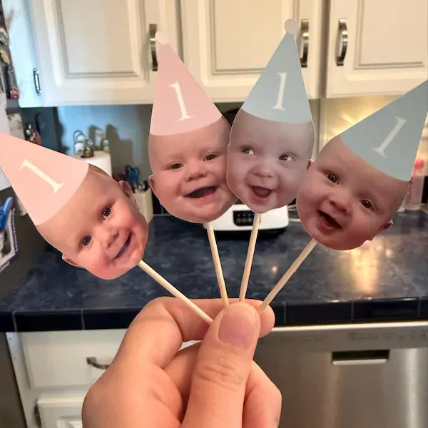 شخصية مخصصة الوجه كب كيك القبعات العالية 12 قطعة صور توبر متعة قبعة حفلة كب كيك توبر لعيد ميلاد الديكور حفلة Favors #3