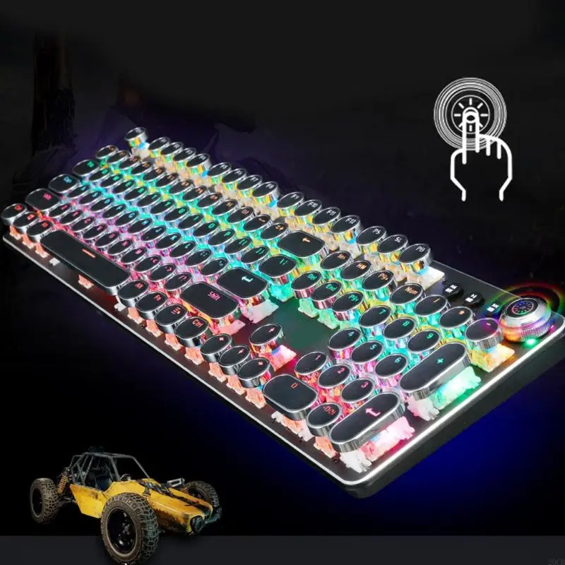 لوحة مفاتيح ألعاب ميكانيكية 20CB ، مفاتيح زرقاء ، USB Cool Retro Steam Punk Catewriter Round Keycaps