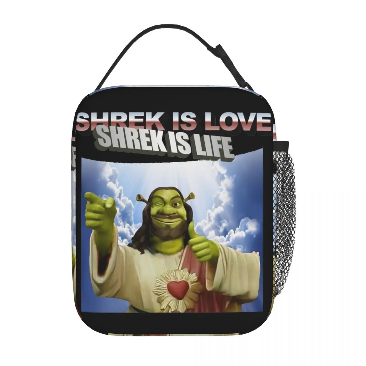 Funny Shreks Is Love Insulated Lunch Bag For School Humor Jesus Meme Food Storage Bag Portable Thermal Cooler Lunch Boxes