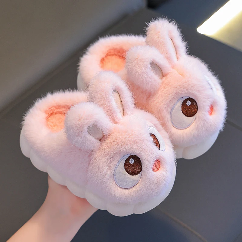 2024 New Cute Rabbit Children\'s Cartoon Winter Slippers Comfortable Warm House Shoes Boys Girls Indoor Home Fluffy Slippers