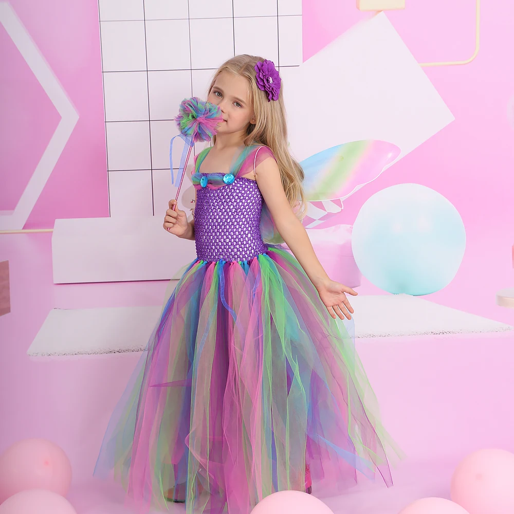 Rainbow Girls Fairy Tutu Dress Kids Party Dresses Carnival Cosplay Costume Princess Party Ball Gown Flower Girls Wedding Dresses