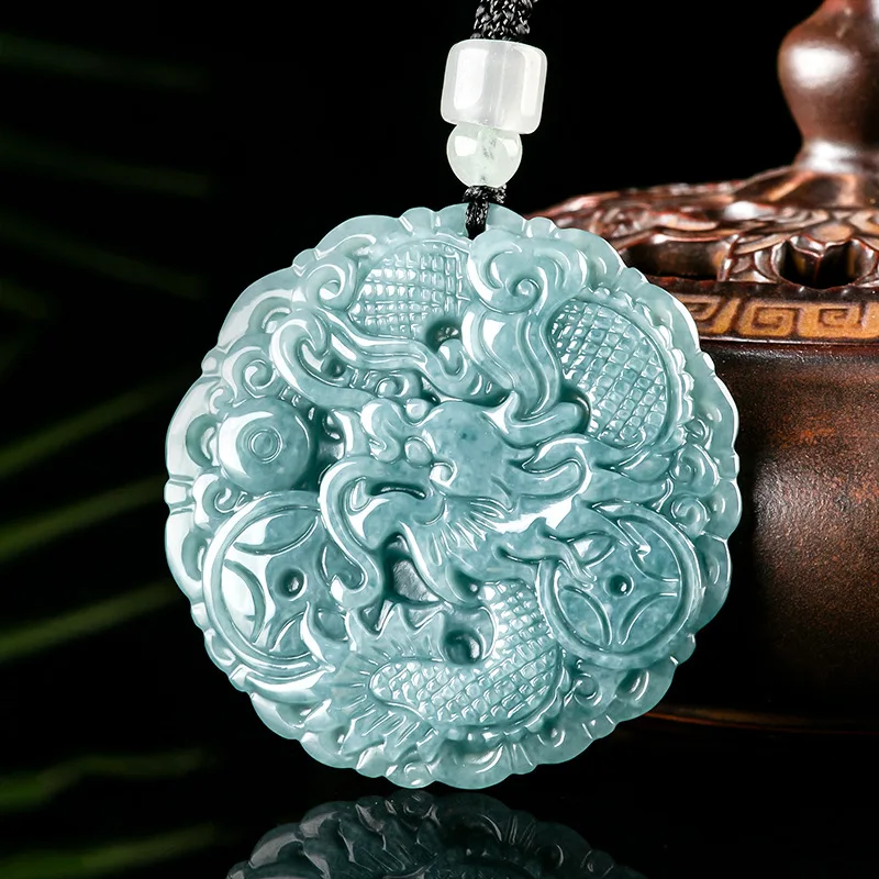 

Mai chuang/ Natural Blue Water jade Lucky Zodiac Dragon Brand Necklace Pendant Men Women Fashion Jewelry Accessories Gift