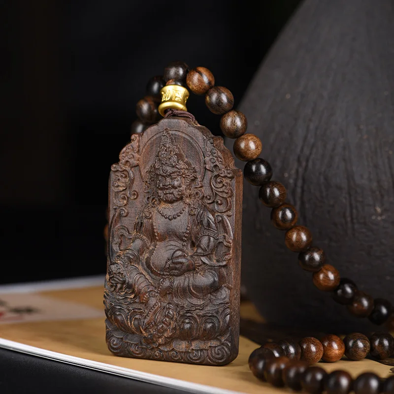 Aquilaria Agallocha 108 Beads Mala Necklace With Guanyin Yellow God Of Wealth Carved Tag Unisex Cultural Play Jewelry