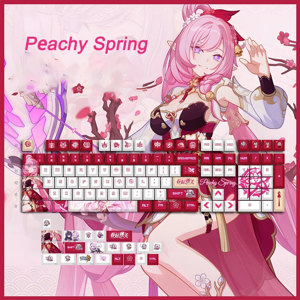 128 Tastenkappen für Genshin Impact und Honkai Impact 3, Cherry Anime Hu Tao Elysia PBT Cosplay Tastenkappen für MX-Schalter-Tastaturen – Detail 18