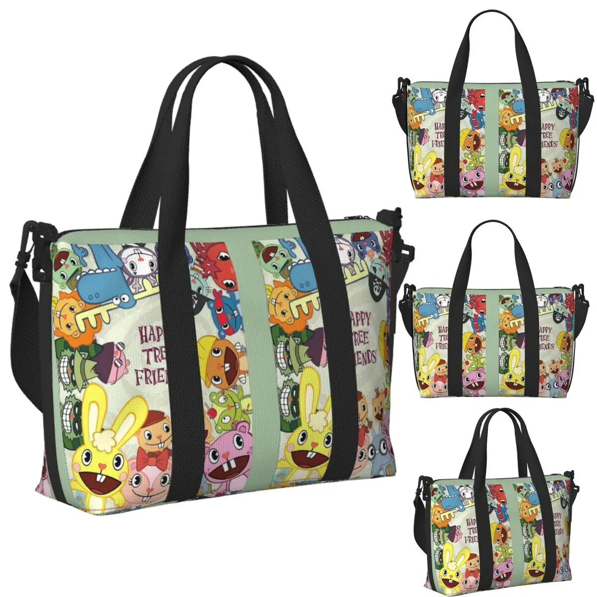 

Пляжная дорожная сумка Happy Tree Friends на заказ, большая вместительная сумка-тоут для тренажерного зала, йоги, женская дорожная сумка для покупок