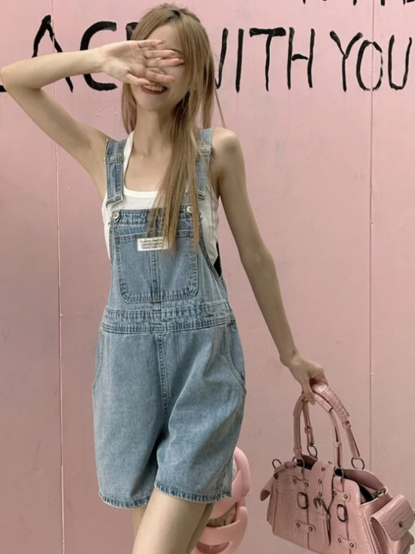 Slimming Denim Overalls Women's Summer Thin High Waist Wide Leg Pants Fashionable And Youthful Design Casual Loose Fit Jeans