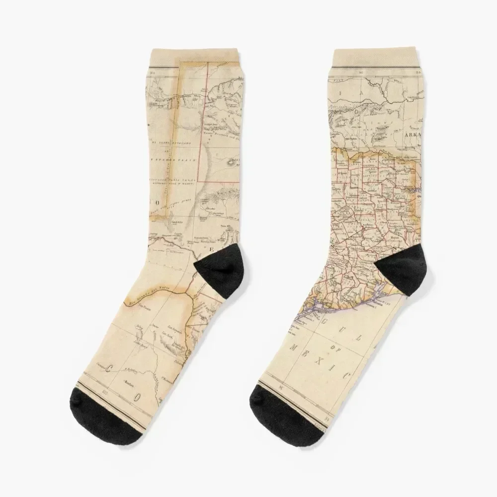 

Old Texas Map (1857) Vintage TX Lone Star State State Atlas Socks anime basketball fashionable Ladies Socks Men's