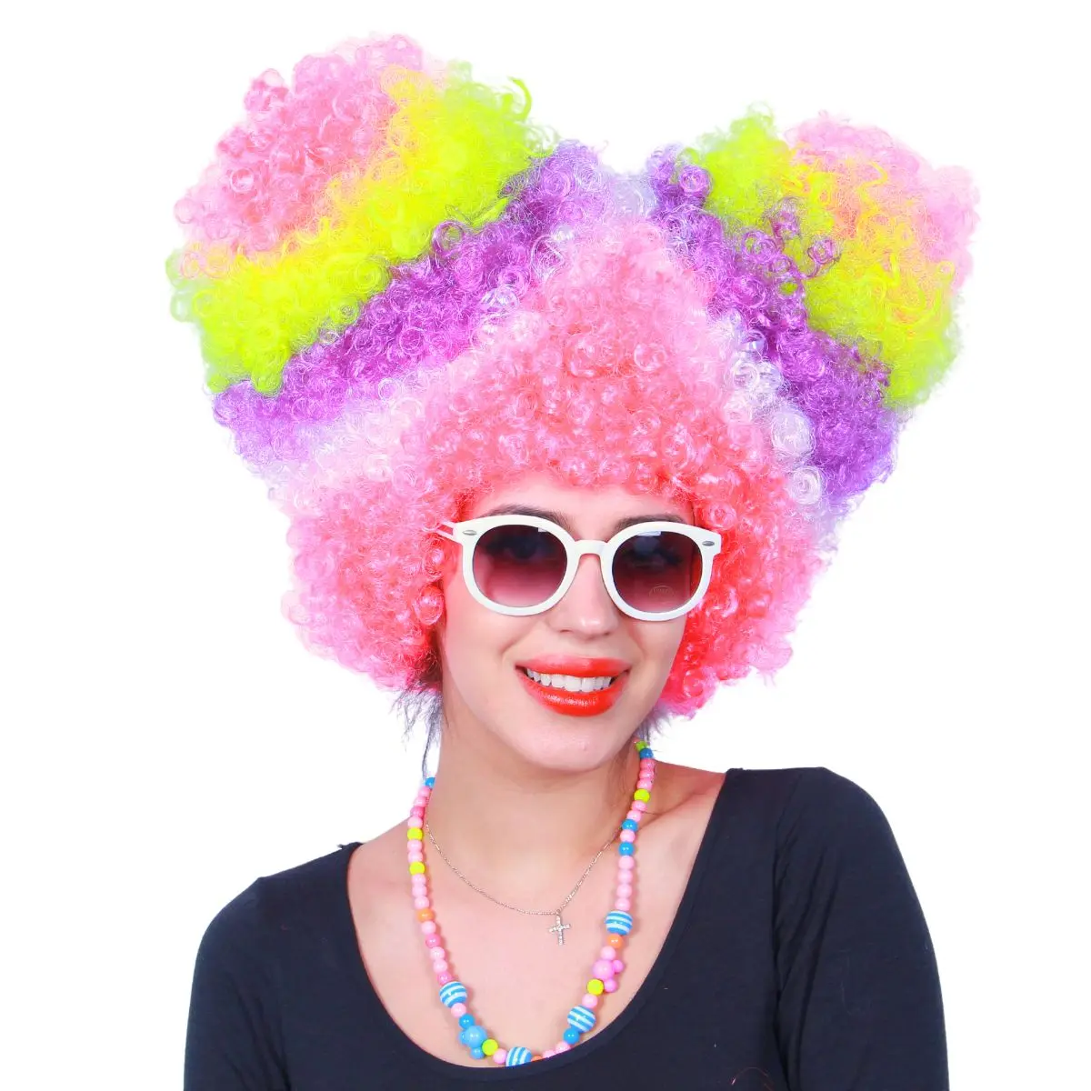 Afro Clown Wig Rainbow Coloful Big Top Fans Cat Ears Party Wigs for Women Men Kids Colorful Football Fans Synthetic Wig Hair