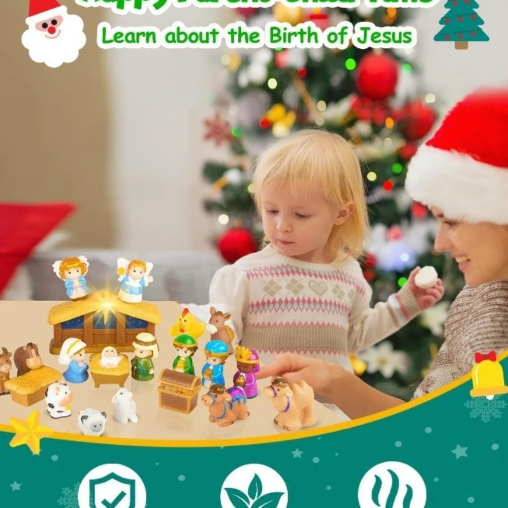 عيد الميلاد تقويم القدوم مصغرة تمثال المهد مجموعة لعب المهد، 24 يومًا عيد الميلاد العد التنازلي التقويم #2