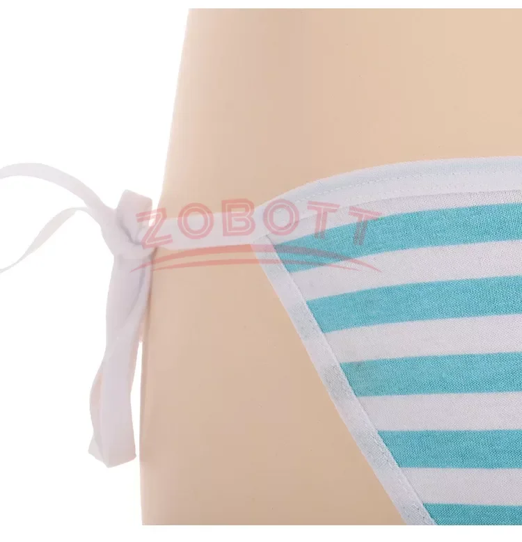 Anime Miku Kawaii Mini Bikini Cosplay Blue White Striped Micro Bikini 2019 Swimming Suit for Women Tie Side Swimsuit Set