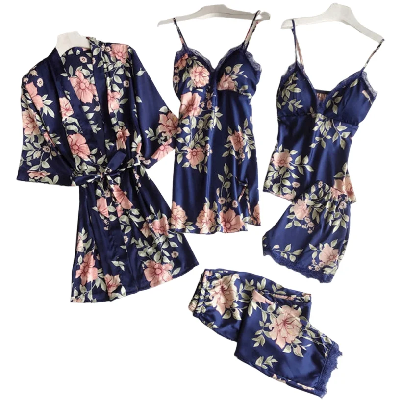 Ladies' sexy pajamas fashionable bathrobes home clothes five piece set suspender nightgown comfortable lace sleepwear underwear - Image 6