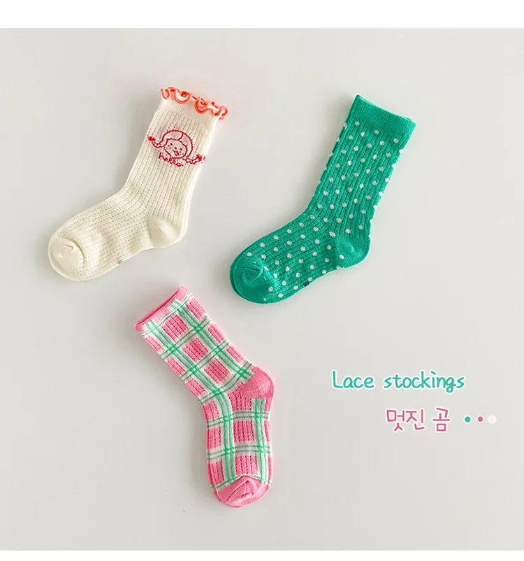 2014 Sommers ocken Kinder Mesh Socken Kinder Mädchen Waden länge Tupfen Socken 3 paare/beutel – Detail 3
