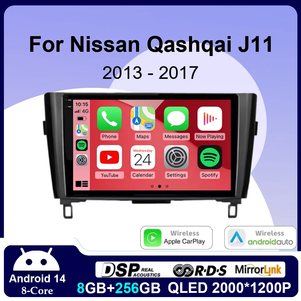 Android 14 Stereo Car Radio Multimedia For Nissan Qashqai J11 X-Trail 3 T32 2013 2014 2015 2016 2017 autoradio Carplay Auto GPS