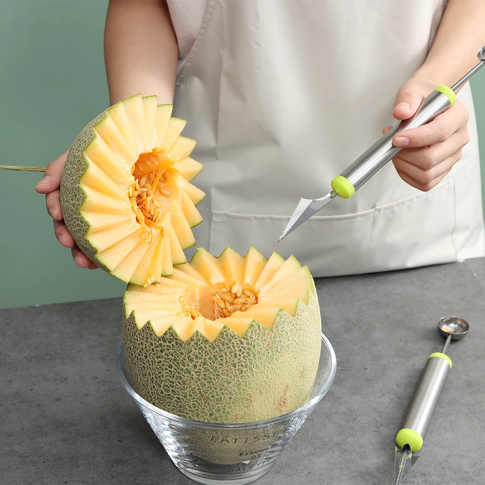 Carving Fruit Scoop Watermeloen Cutter Vruchten Lepels Gadget Ijs Lepel Dunschiller Set Keuken Aardappel Rvs Meloen Mes