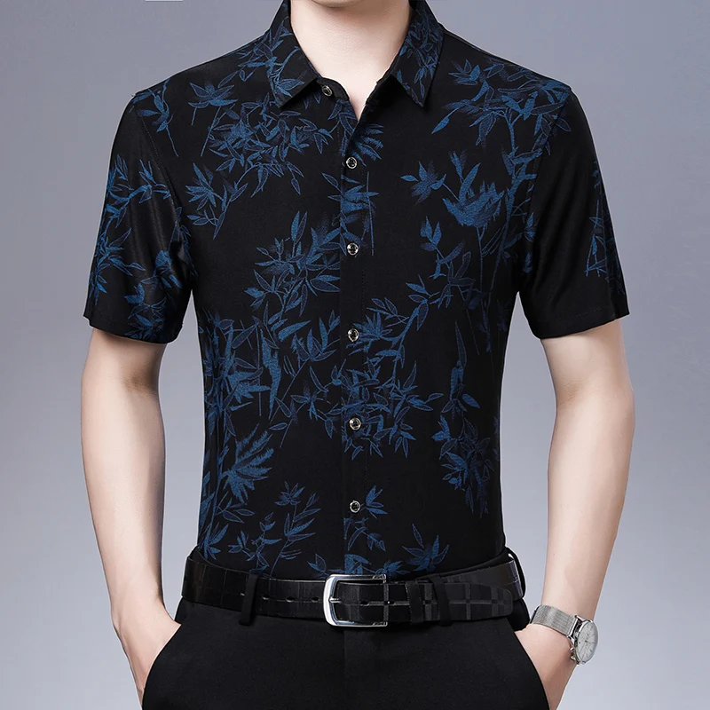 Short Sleeve Shirt Printing Polo Shirt Autumn 2024 Men\'s Business Casual Retro Ethnic Clothing In Asian Size M-4XL