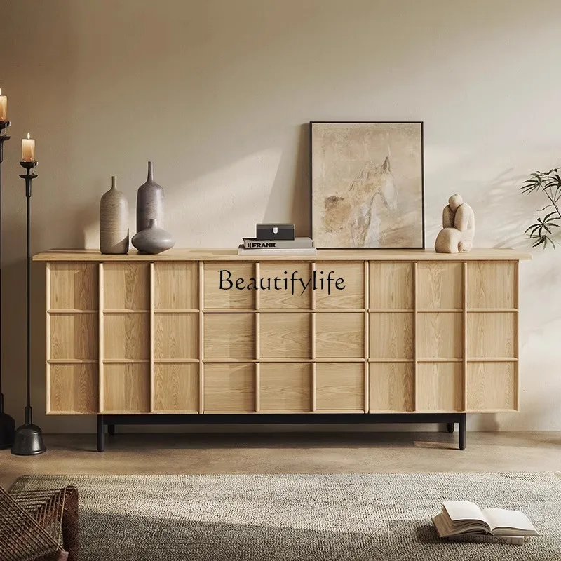 

Modern simple log color storage cabinet medieval solid wood retro dining side cabinet wabi sandy wind
