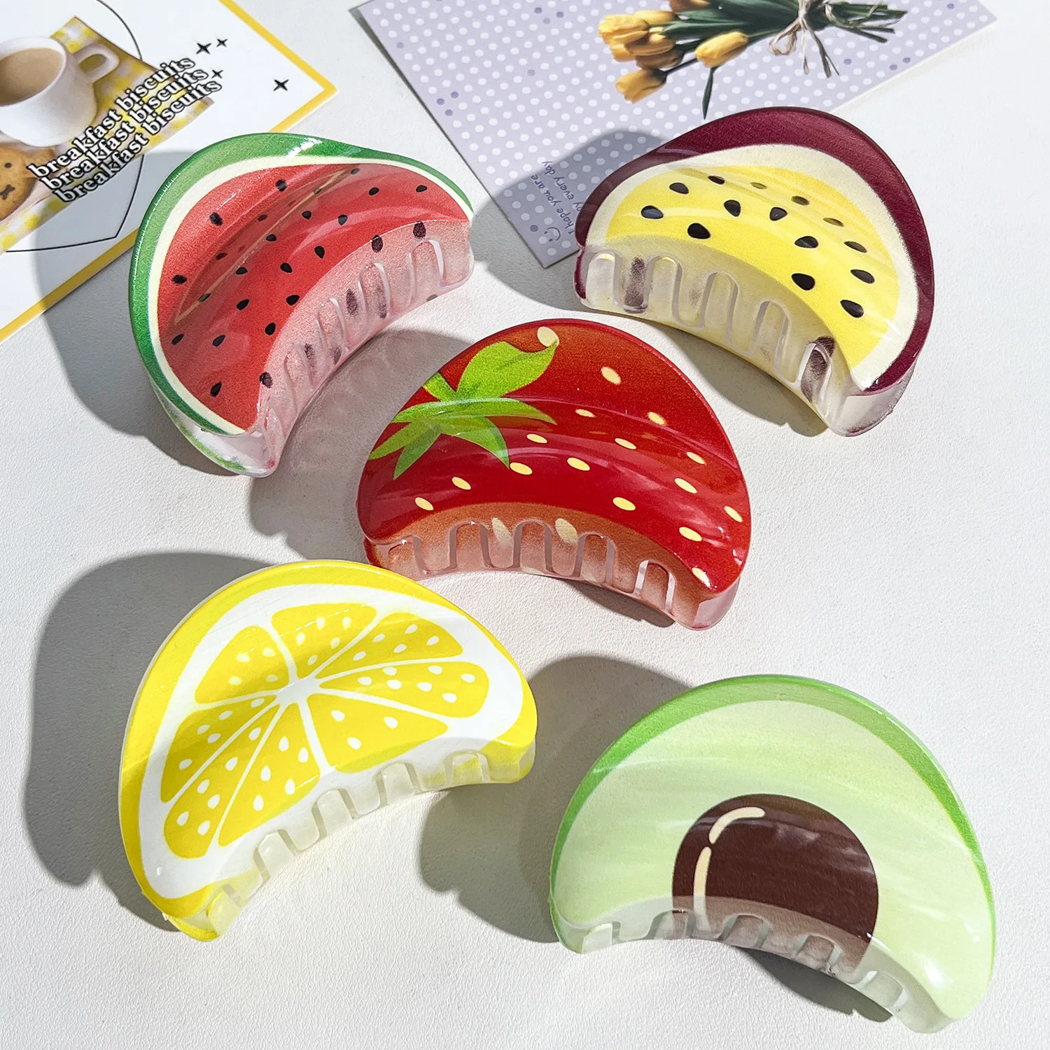 

New Small Fresh Fruit Series Sweet Strawberry Avocado Large Disc Hair Grab Clip