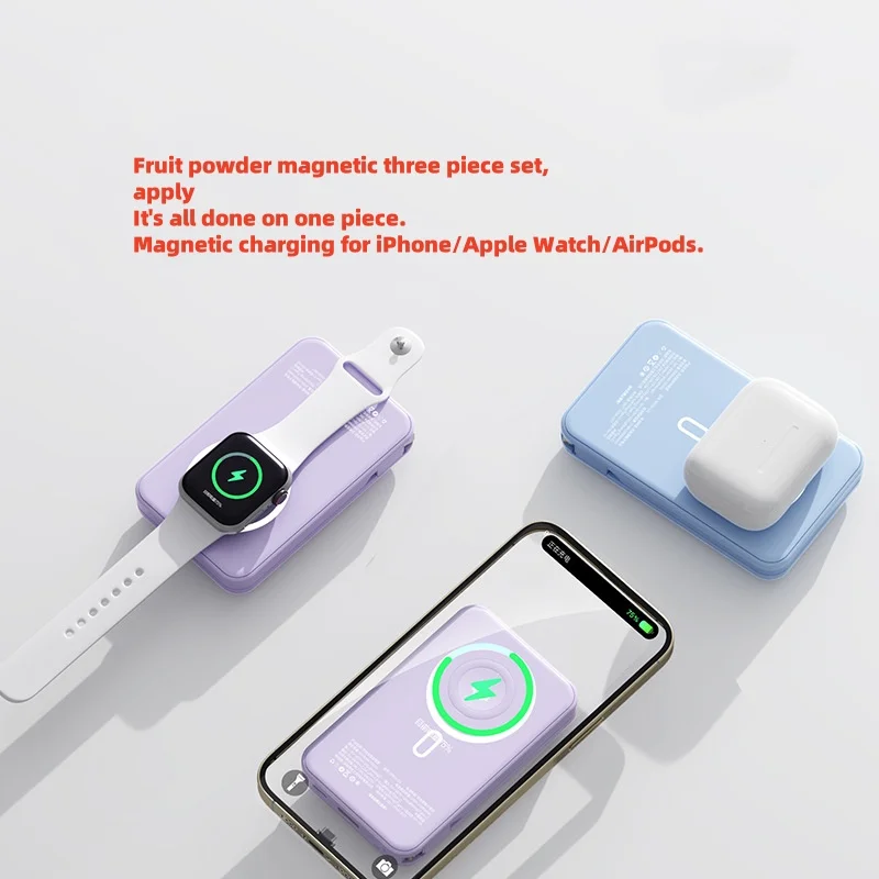 Magnetic Wireless Power Bank With Built-in Cable, New Magsafe Suitable For Apple Phones, Watches, Fast Charging, Large Capacity