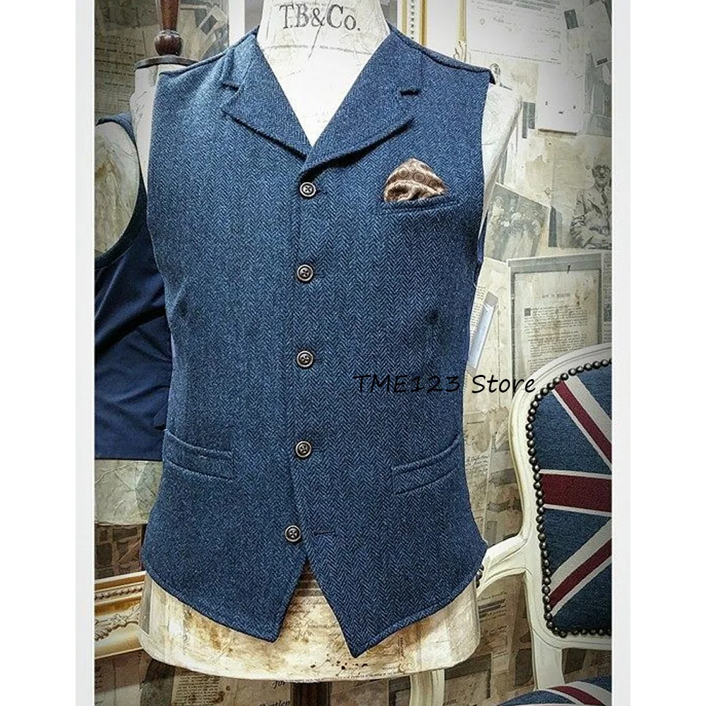

Business Casual Style Sleeveless Vest for Men's Suit Single-breasted Herringbone Fabric Straight Pockets Elegant Man Vest Fancy