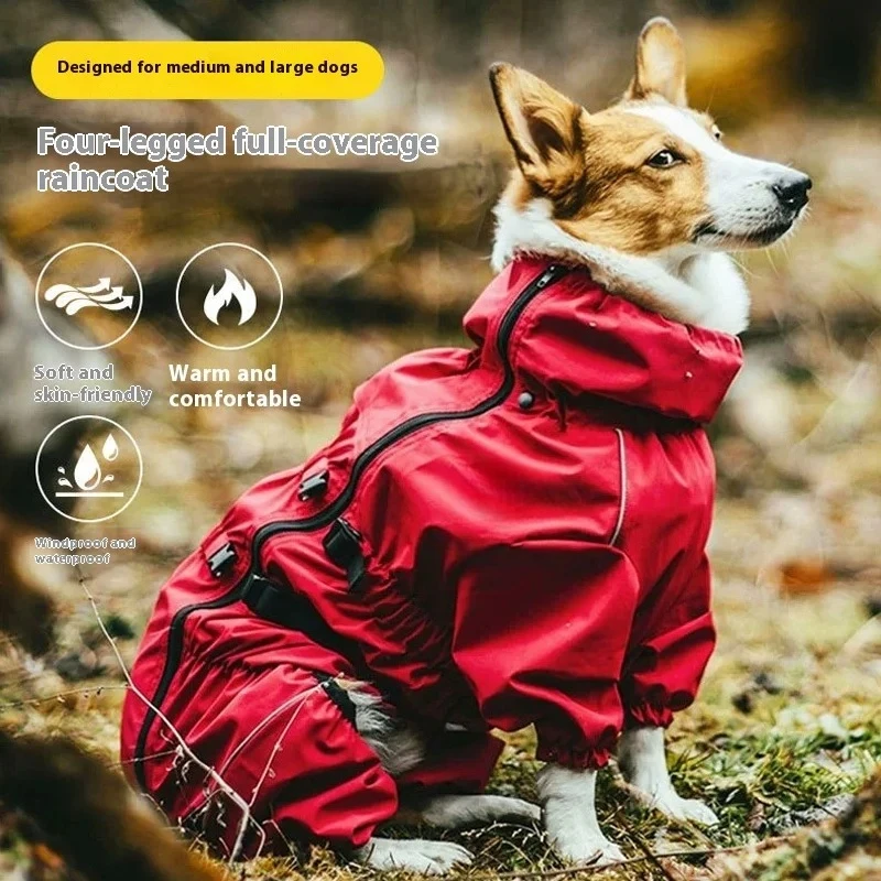 

All-Inclusive Universal Waterproof Dog Raincoat Modern New Year's Winter Classics Solid Pattern Medium Large XXL Polyester