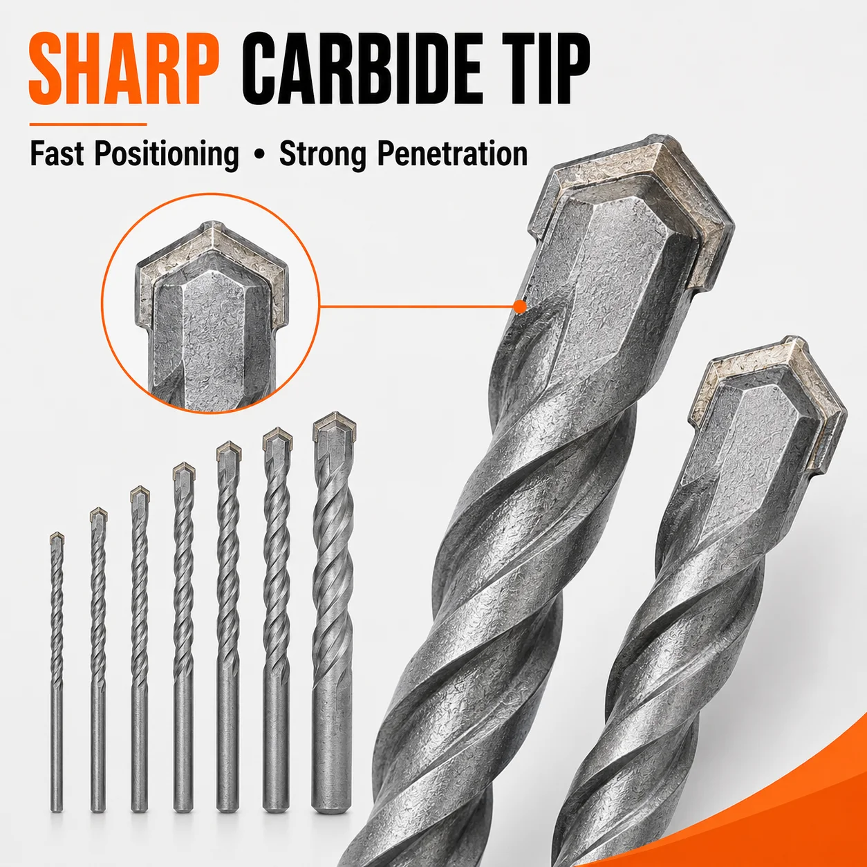 7Pcs Masonry Drill Bit Set, Carbide Tip Round Shank Concrete Drill Bits for Brick Wall Block Masonry Drilling