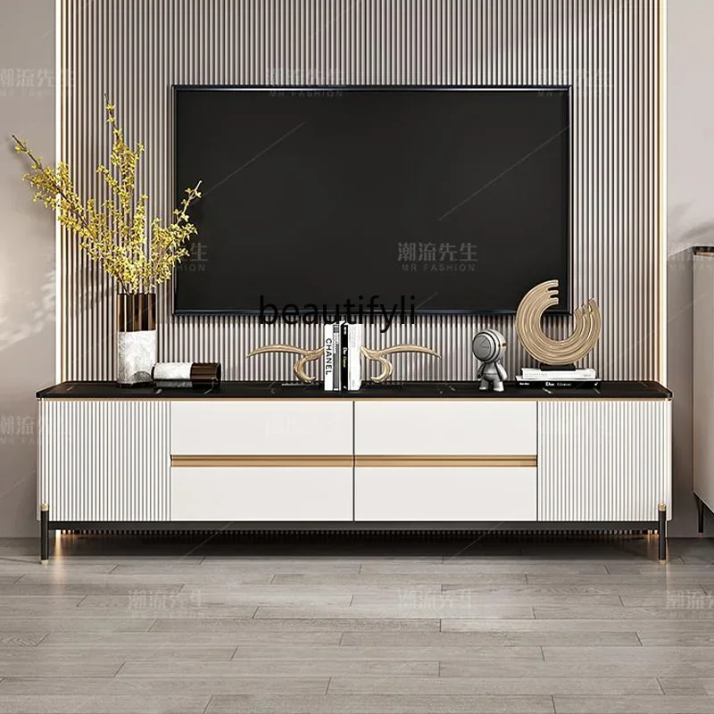 

Light Luxury Rock Plate TV Cabinet and Coffee Table Set for Small Living Rooms, Marble Modern Minimalist Design