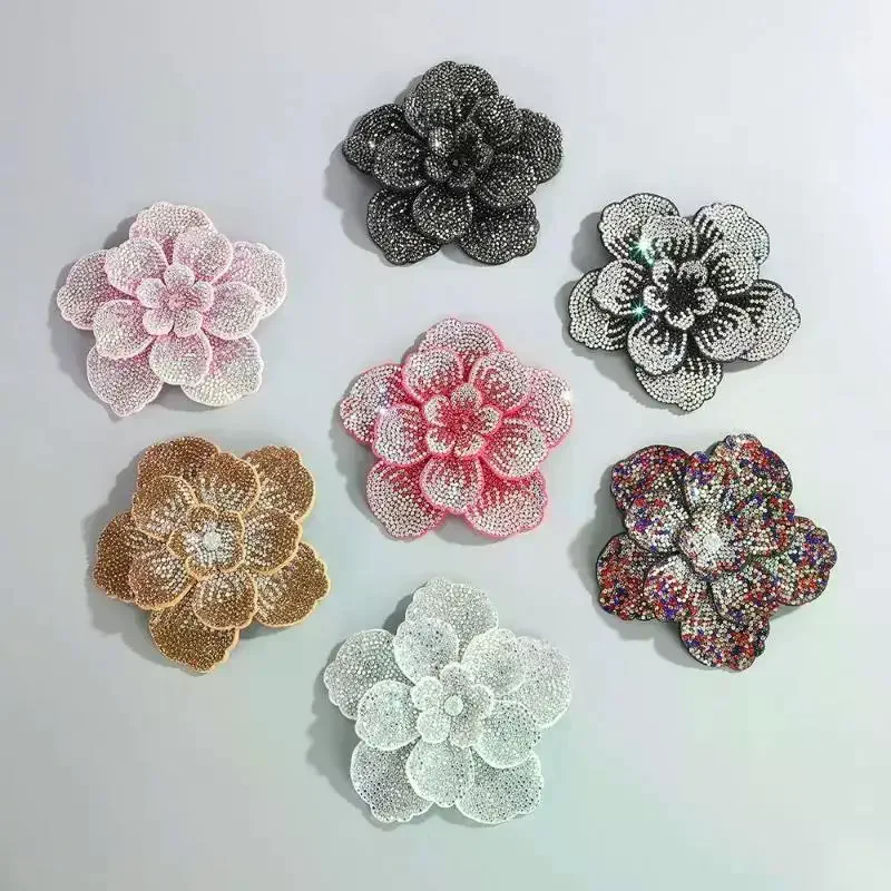 1pc Three-dimensional Camellia Rhinestone Flower Patches DIY Craft Sewing Supplies Embellishment Flower Brooch Fabrics Sparkling
