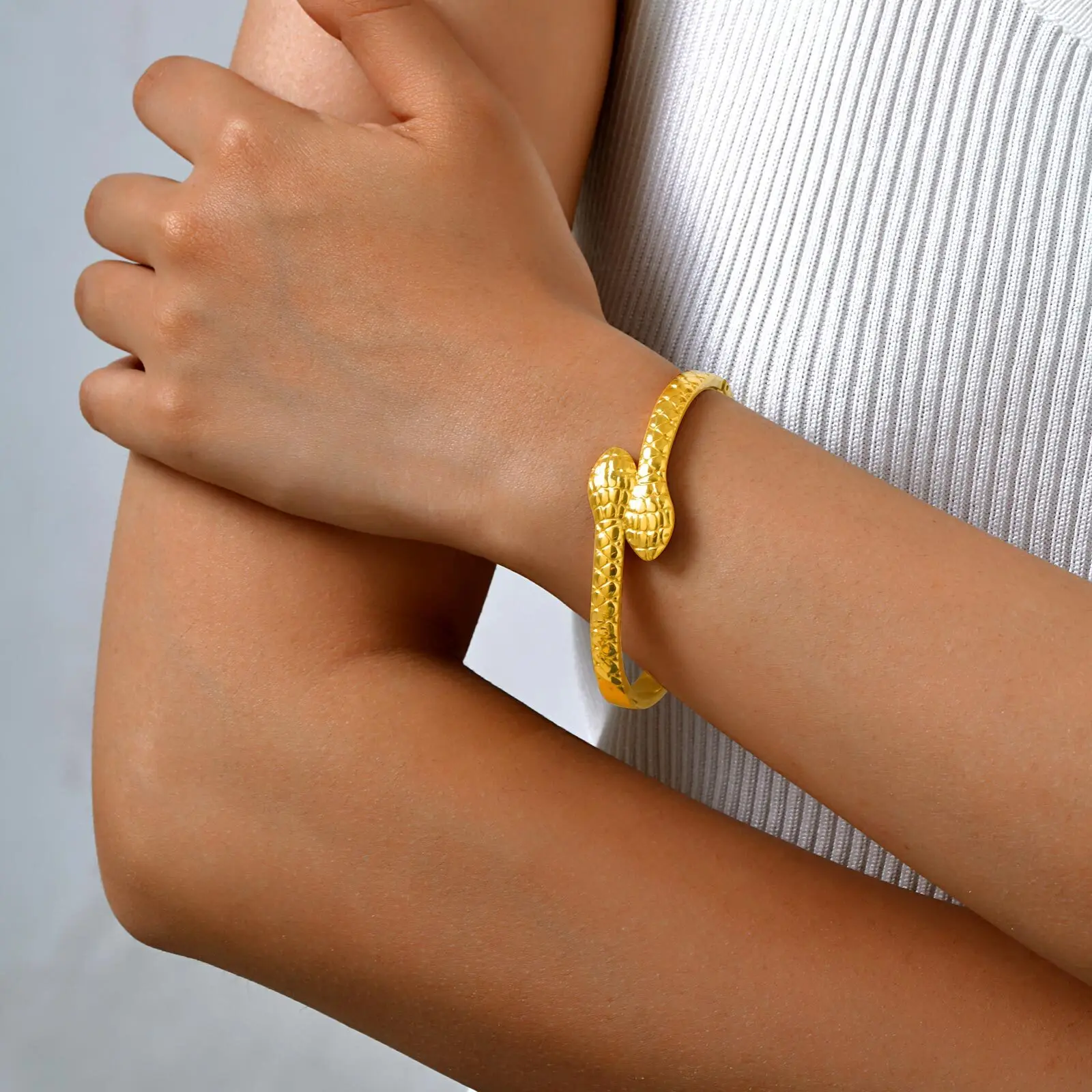 Snake Motif Gold-Tone Bangle Bracelet - Women\'s Accessory Sc2e3d0282c6d45e591ac14bc4b59a  main image 2