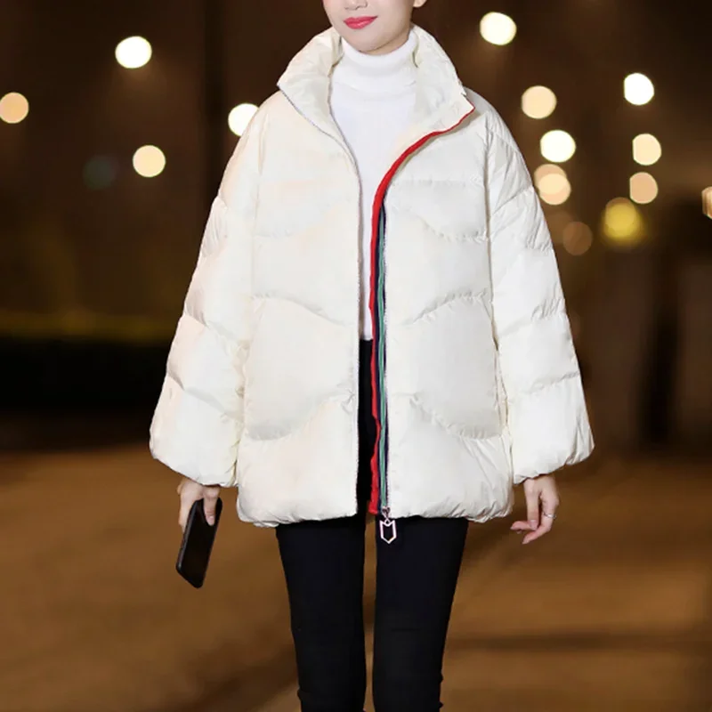 Autumn and Winter Leisure Women's 2021 Down Cotton Padded Jacket Warmth Padded Bat Sleeves Stand-up Collar Loose Jacket Women