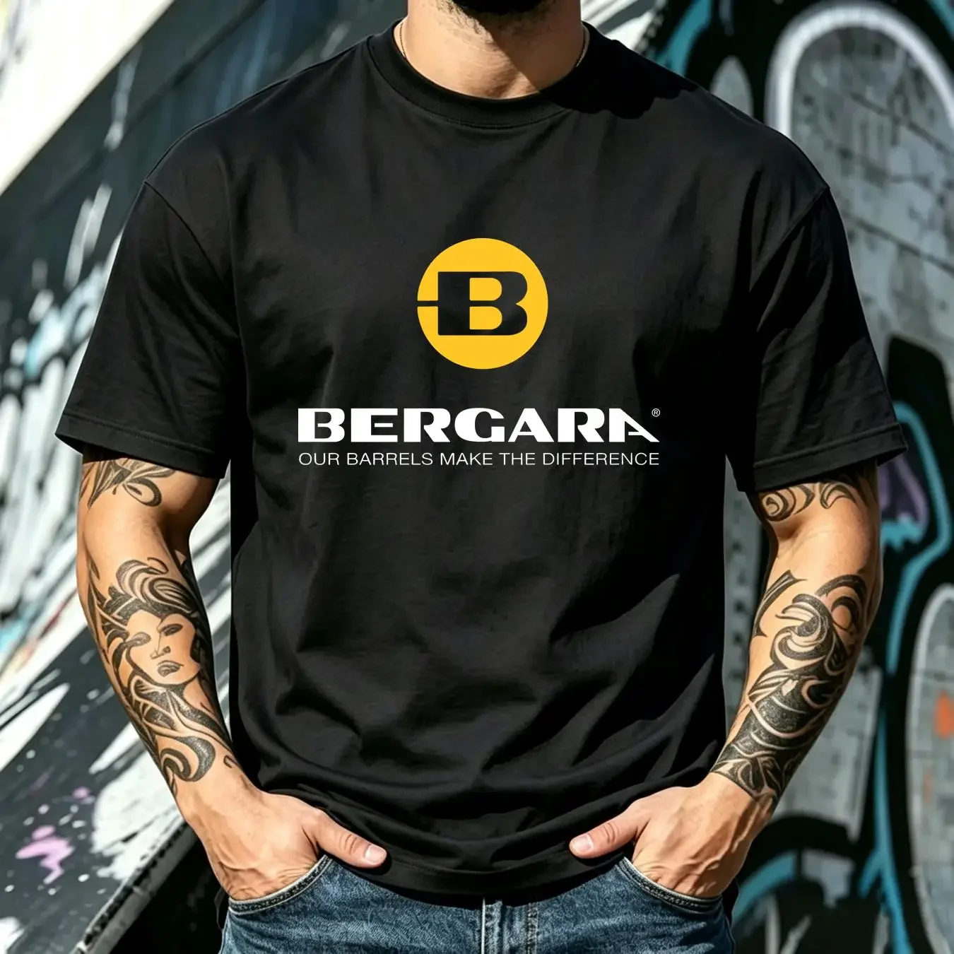 washed T Shirt New Bergara Guns Firearms Logo Men's Black USA Size S to 5XL long sleeves vintage Washed Slightly