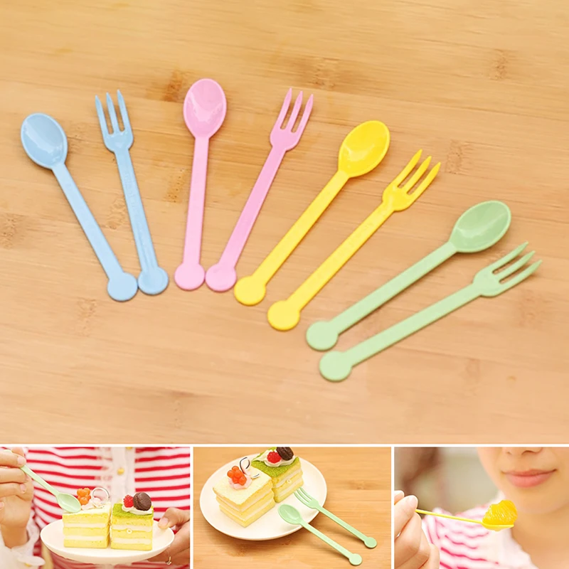 1set Fruit Fork and Spoon Set For Kids Mini Cartoon Food Selection Children Snacks Cake Dessert Food Fruit Fork Party Decoration