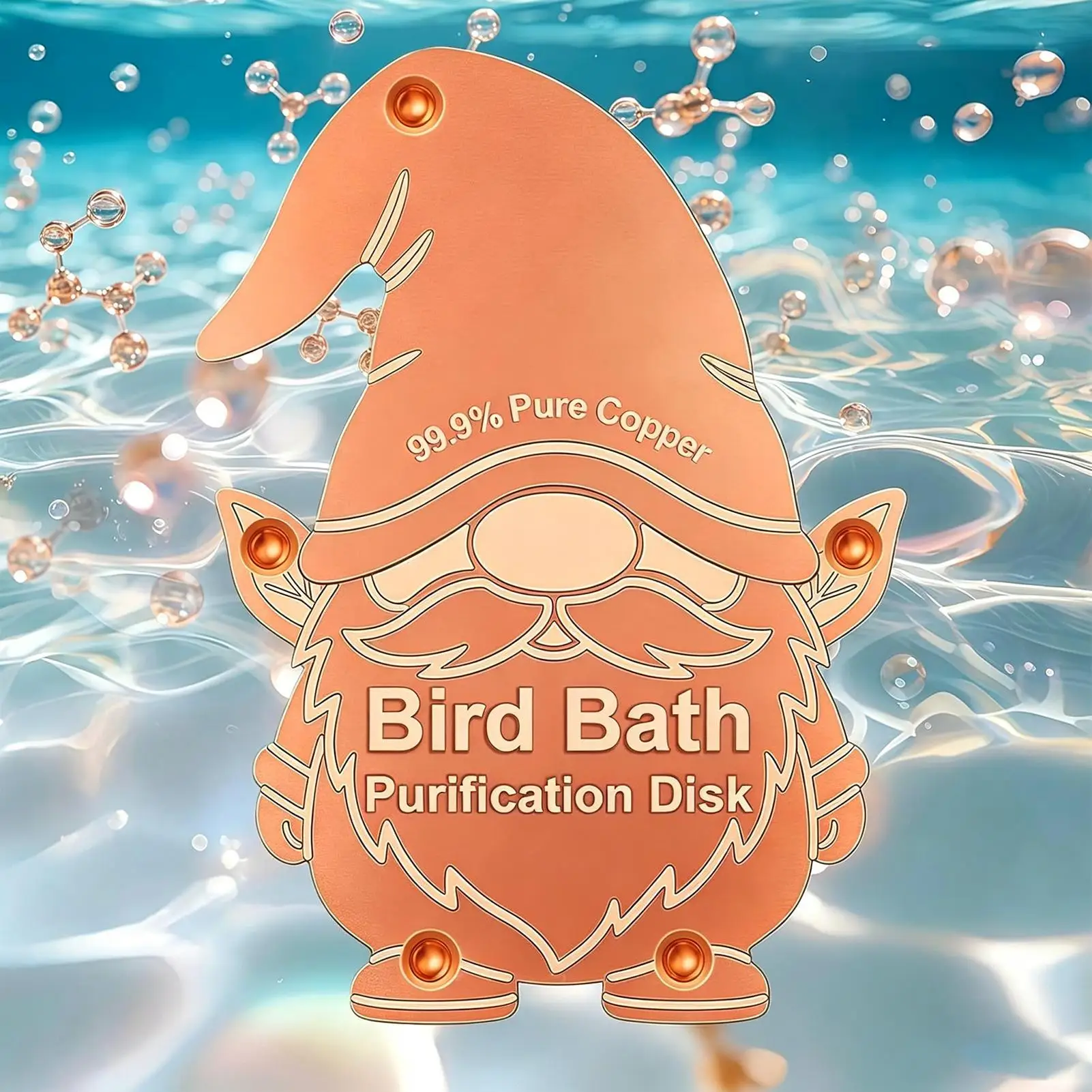 Copper Cleaning Disk Universal Gnome Shaped All-Season Clean Water Bird Bath Disk for Garden Yard Patio Lawn Grassland Outdoor