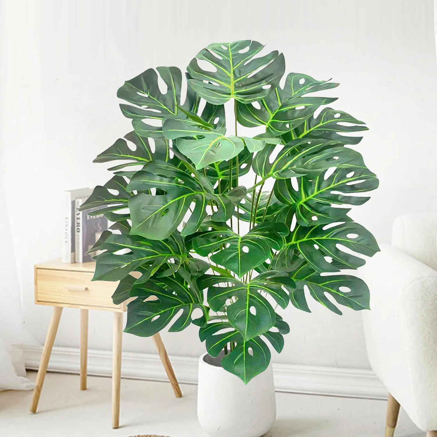 60-100cm （39.4in） Artificial Monstera Plant Fake Palm Tree Plastic Turtle Leaf Green Plant for Home Garden Room Office Decor