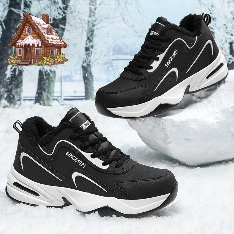

2025 luxury Men’s Snow Winter Shoots Warm Casual Sneakers Fashion Leather Waterproof Sport Running Shoes Men Nonslip Tenis