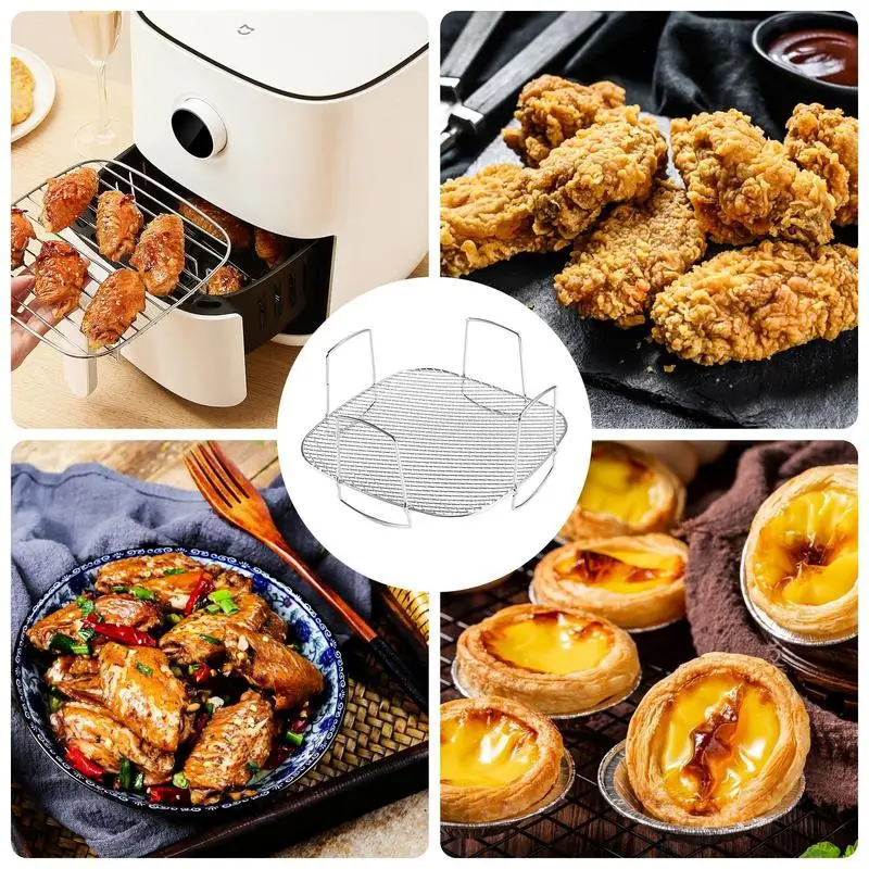 Griglia per friggitrice ad aria per forno Vassoio per pentola per friggitrice ad aria in acciaio inossidabile Cestello per cottura riutilizzabile Friggitrice ad aria per uso alimentare Griglia per friggitrice ad aria