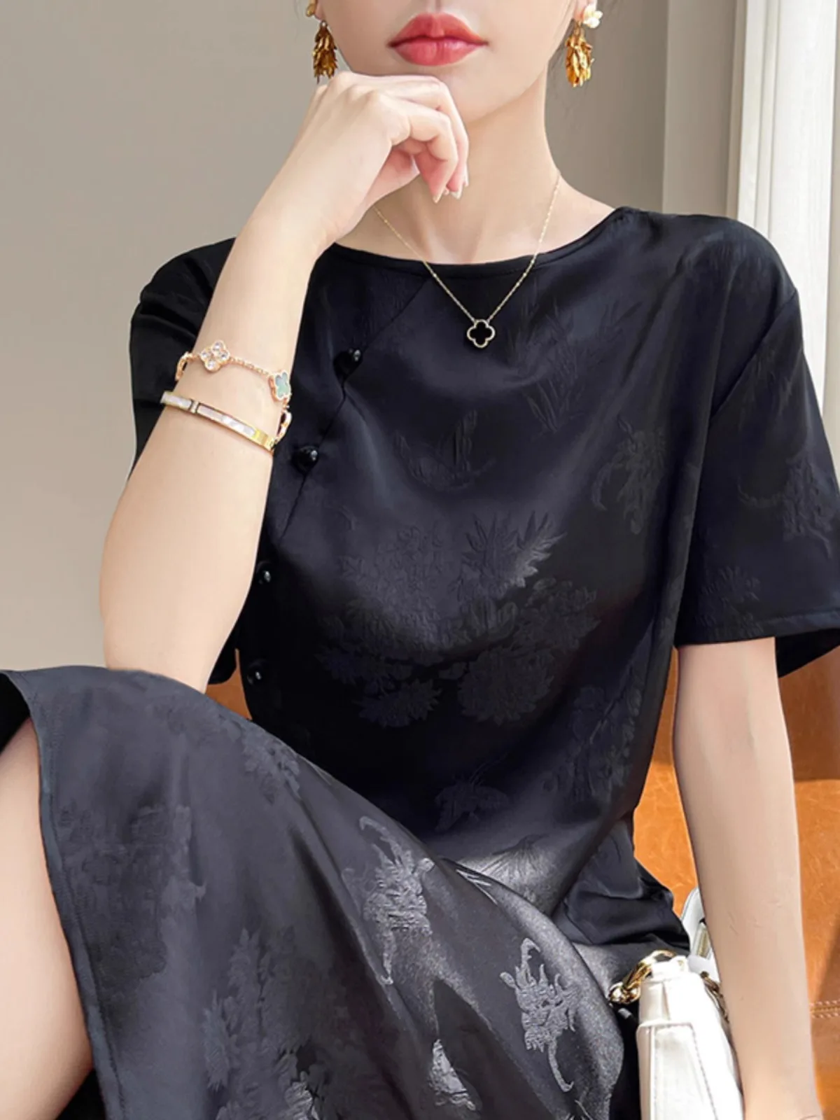 Ele chinois Sle rond Ne soie Satin imprimé minceur longue Dr Triacéate taille haute a-ligne jupe pour les femmes été