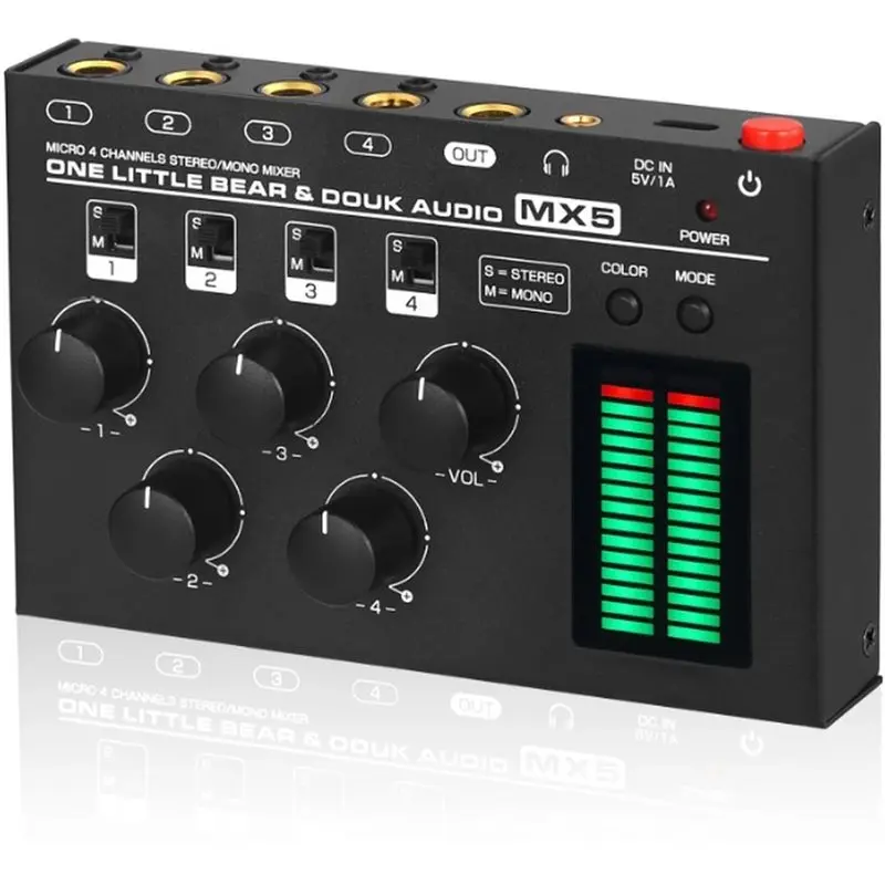 A97I-One Little Bear MX5 Mono/Stereo 4 Channel Mixer Ultra Low Noise Linear Mixer With / 6.35Mm/3.5Mm Jacks