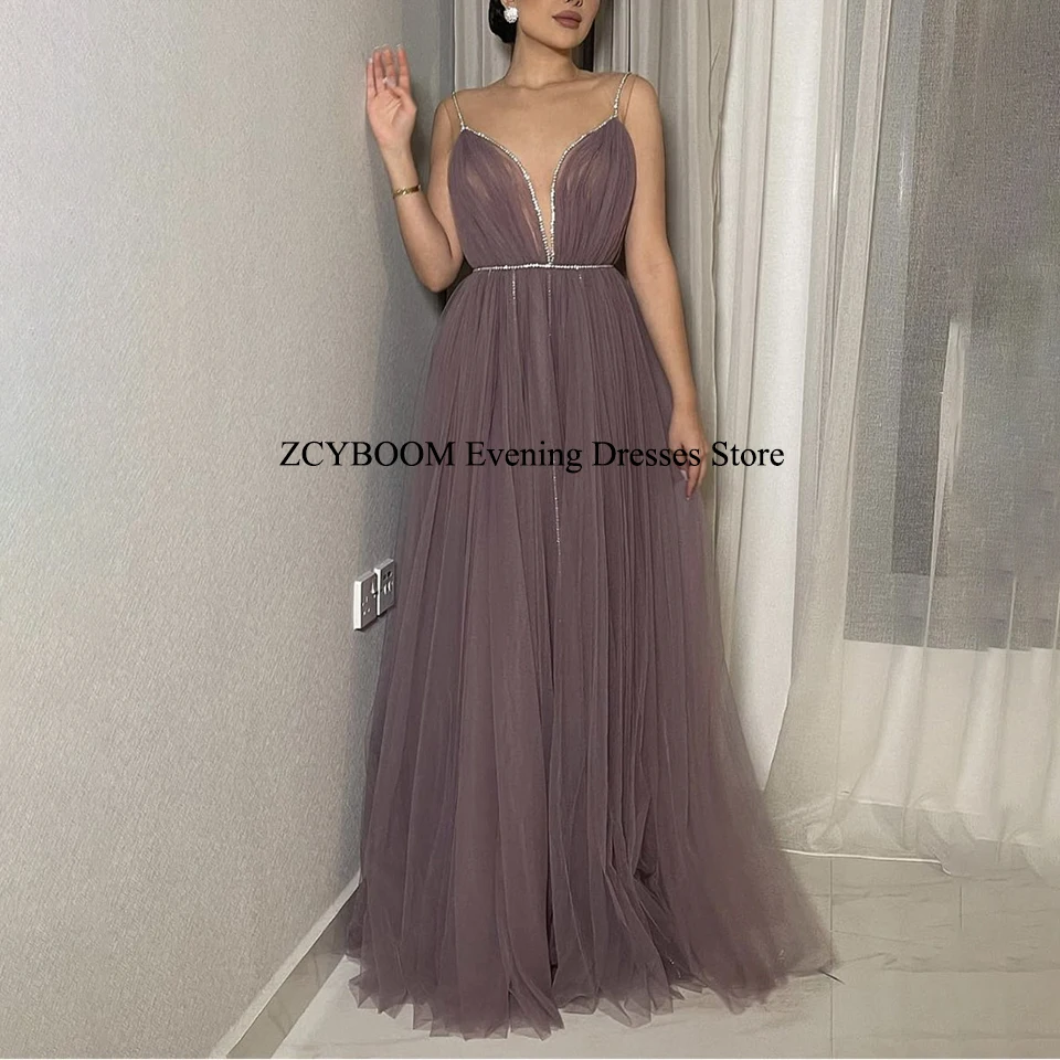 

Sexy Deep V-Neck Sleeveless A-Line Prom Gowns 2023 Sparkly Crystals Beading Floor Length Evening Dress For Women Robe De Soirée