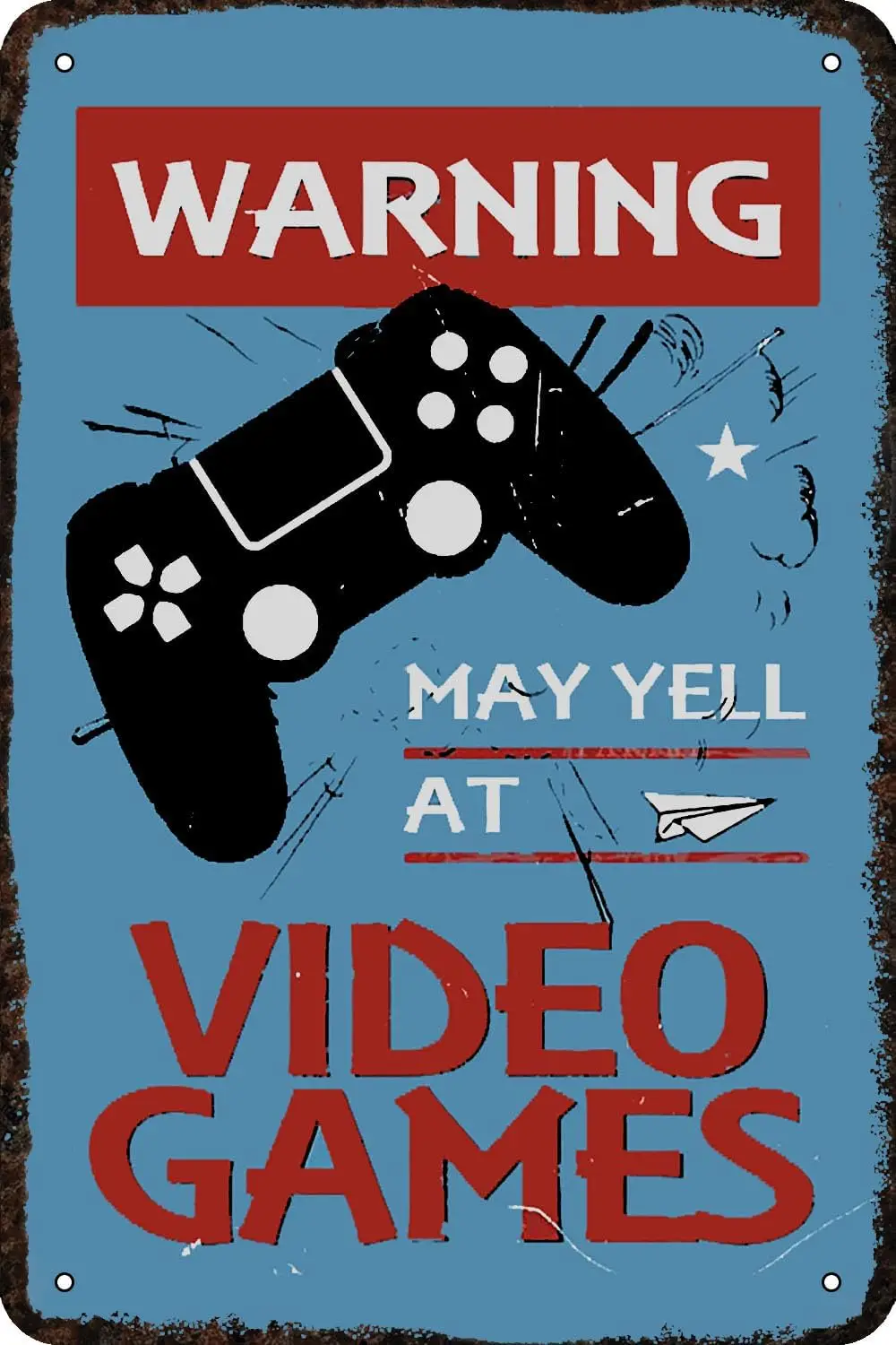 Warning May Yell at Video Games Vintage Metal tin Sign Funny Art Wall Decorations for Home Man Cave Bedroom Bar Bathroom 8x12 In